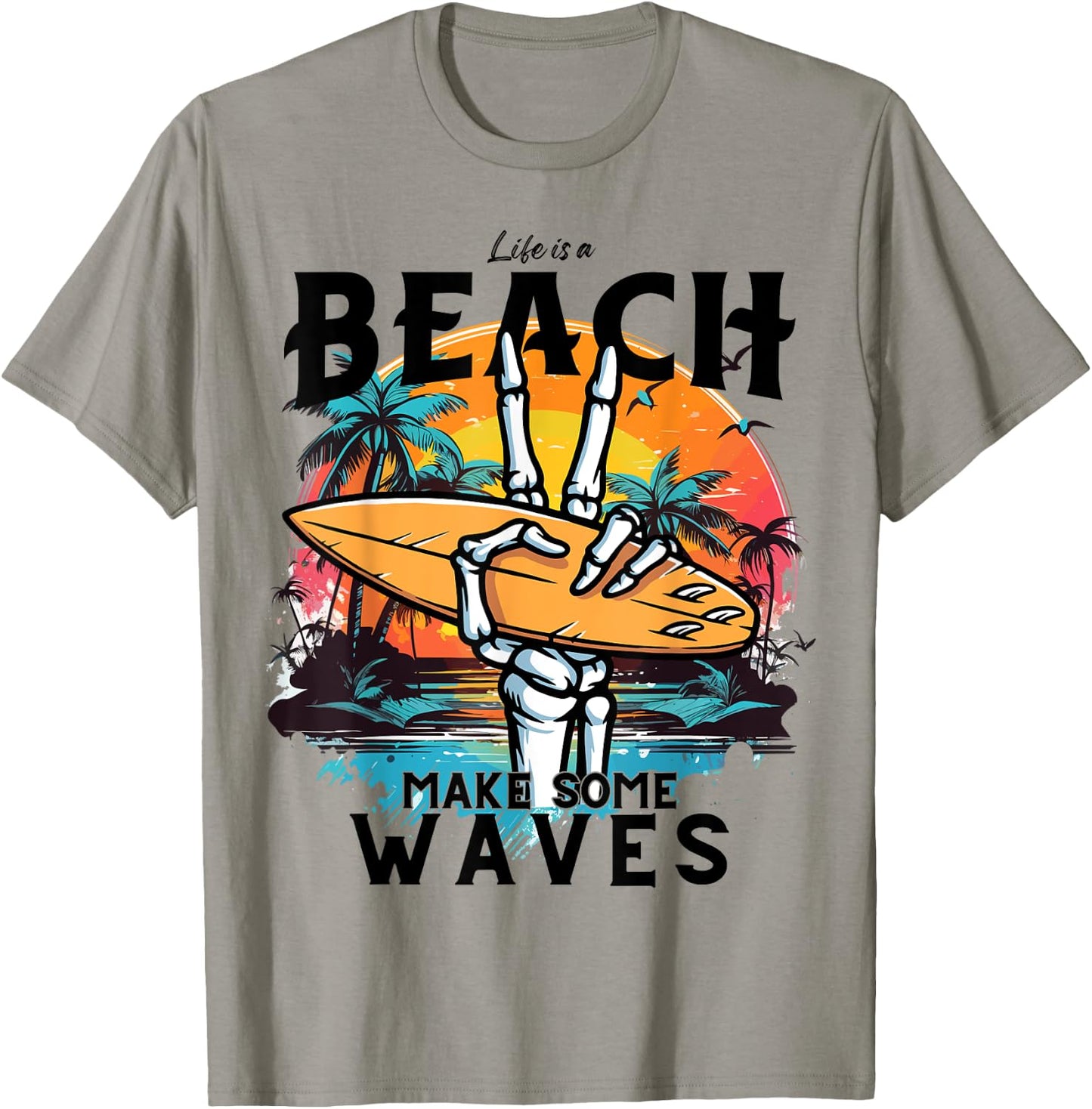 Funny Summer,Waves,Surf.Life Is A Beach Make Some Waves Women Kids T-Shirt - T-Shirt | Sand