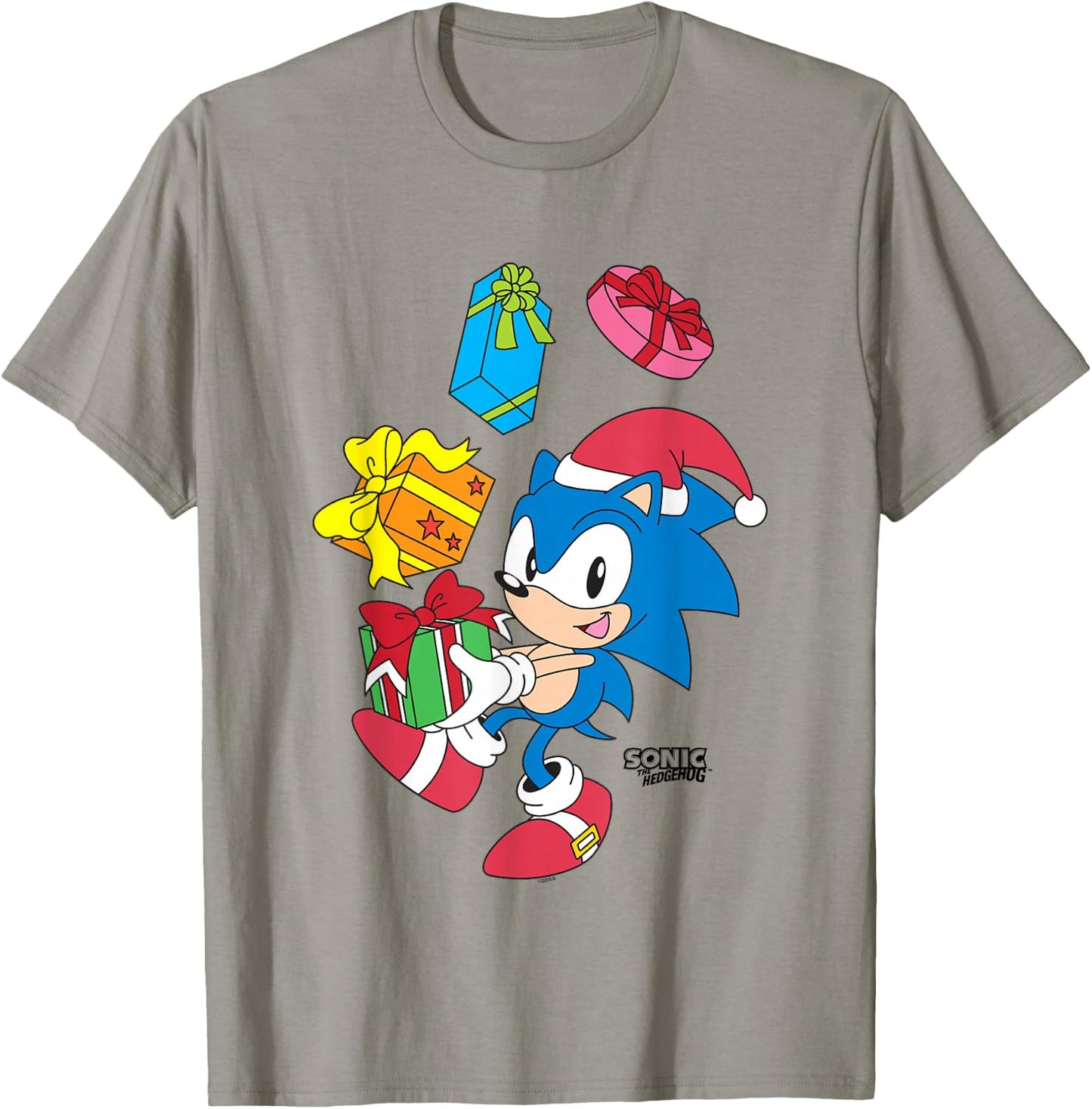 Sonic The Hedgehog Christmas Sonic Juggling Presents T-Shirt - T-Shirt | Sand