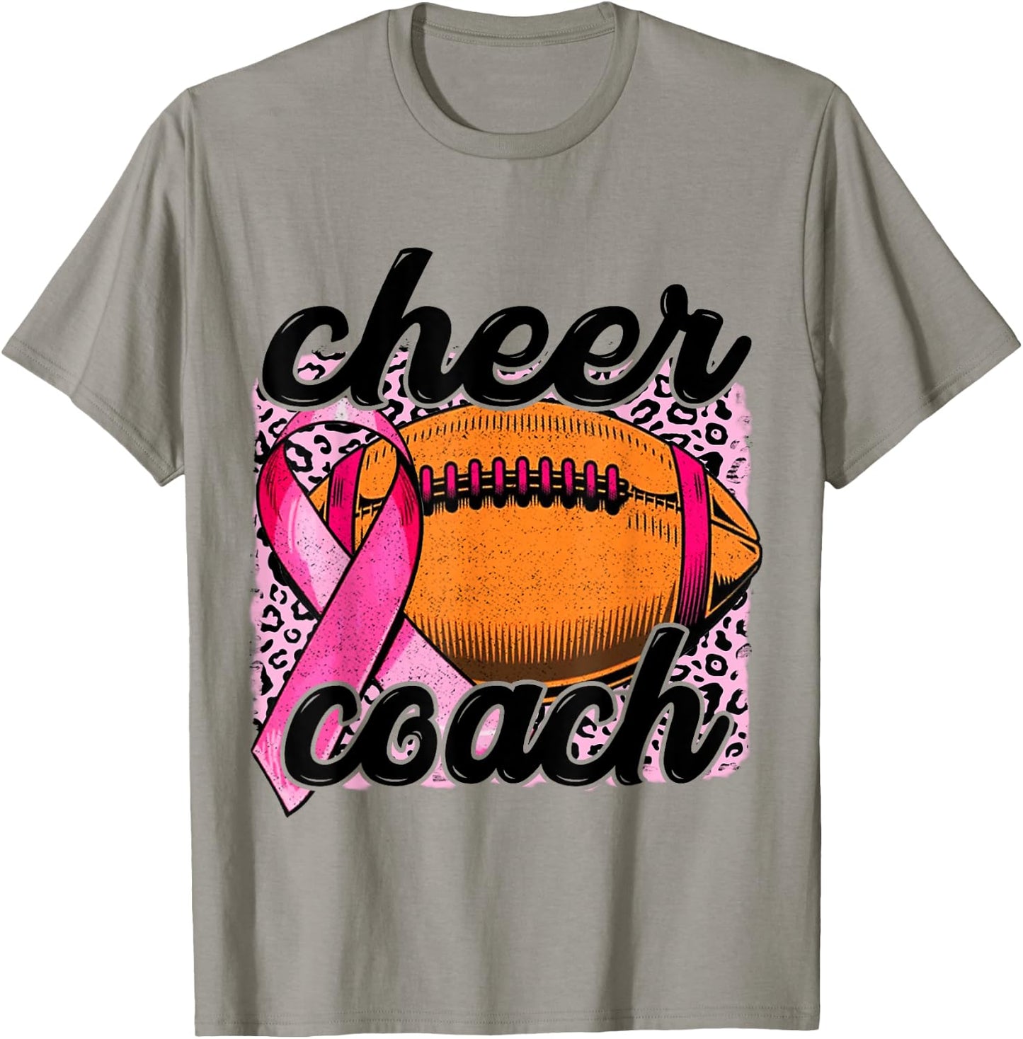 Cheer Coach Breast Cancer Football Pink Ribbon Awareness T-Shirt - T-Shirt | Sand