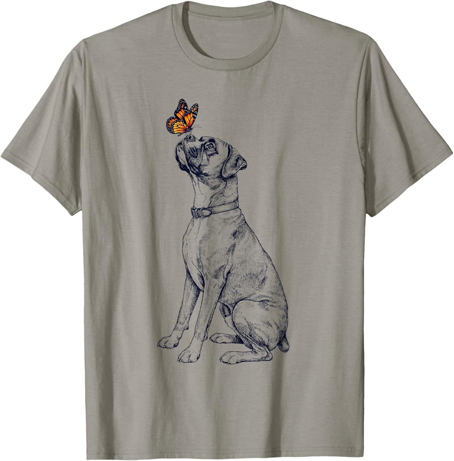 Vintage Boxer Dog with Butterfly Lover T-Shirt - T-Shirt | Sand