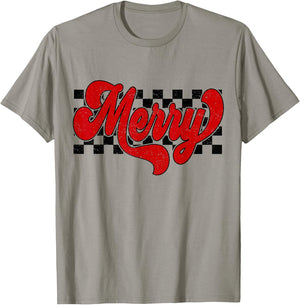 Retro Checkered Merry Christmas Vintage Xmas Gift Men Women T-Shirt - T-Shirt | Sand