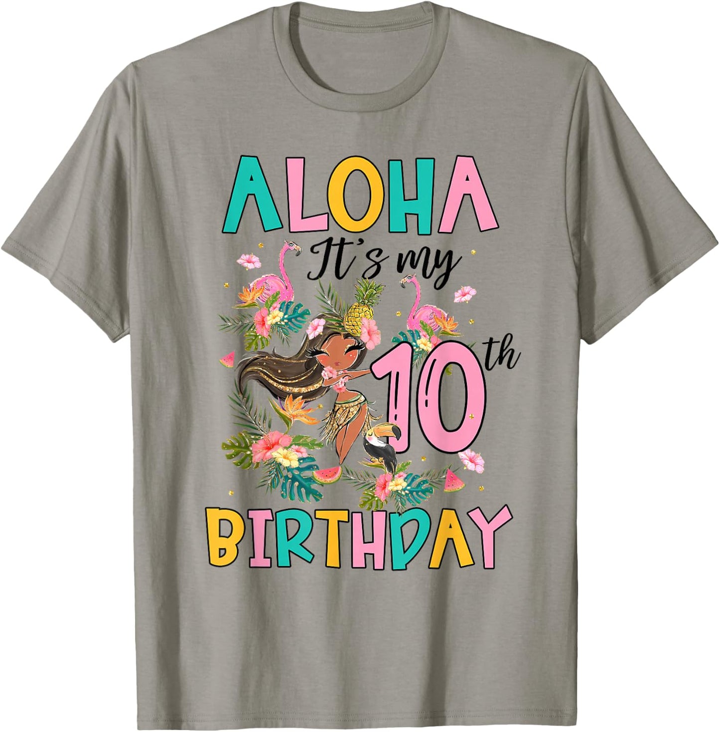 Aloha It's My 10th Birthday Hawaii Girls Flamingo 10 Yrs Old T-Shirt - T-Shirt | Sand