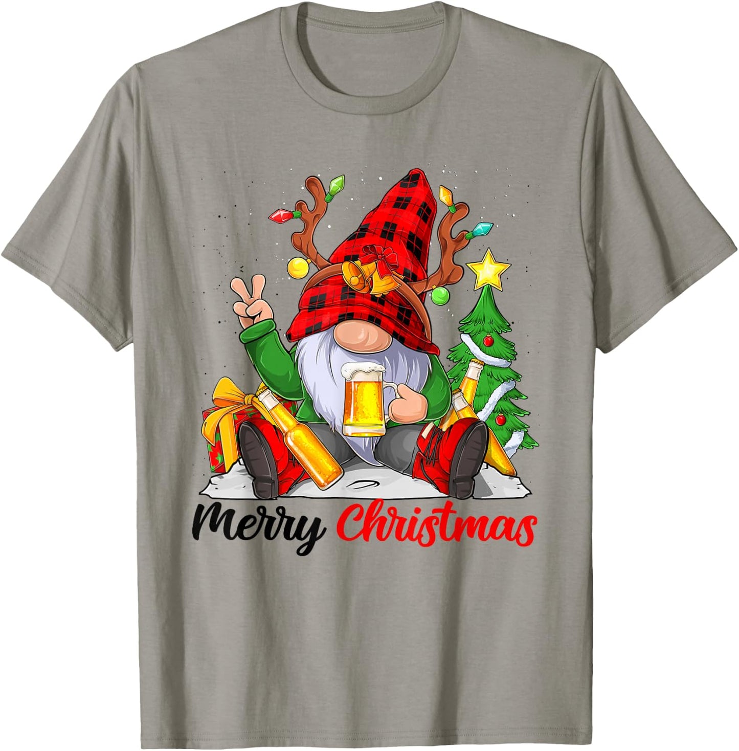 Funny Merry Christmas Beer Lover Men Women Gnome Lovers T-Shirt - T-Shirt | Sand