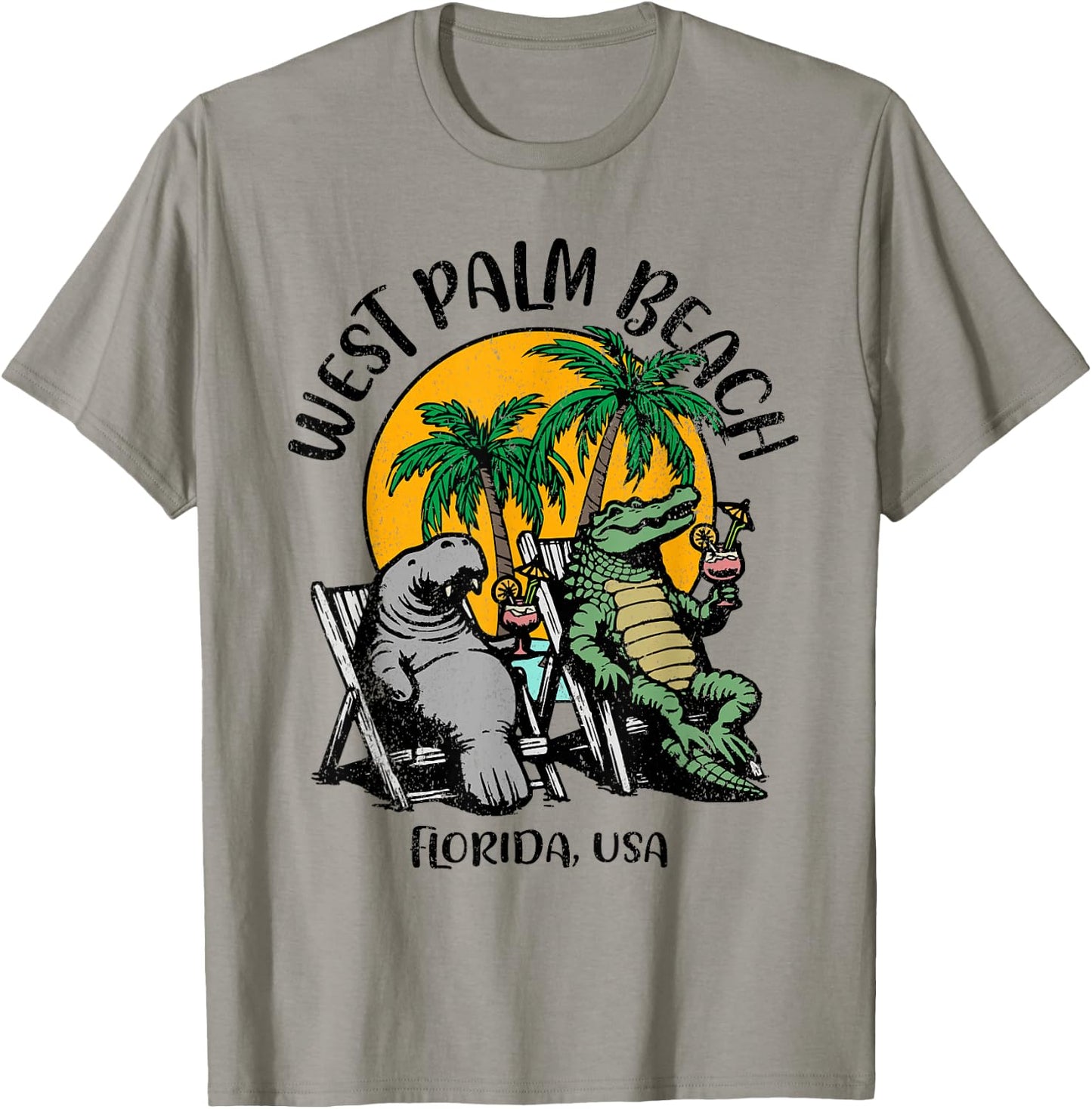 West Palm Beach Florida USA Funny Manatee Alligator Design T-Shirt - T-Shirt | Sand