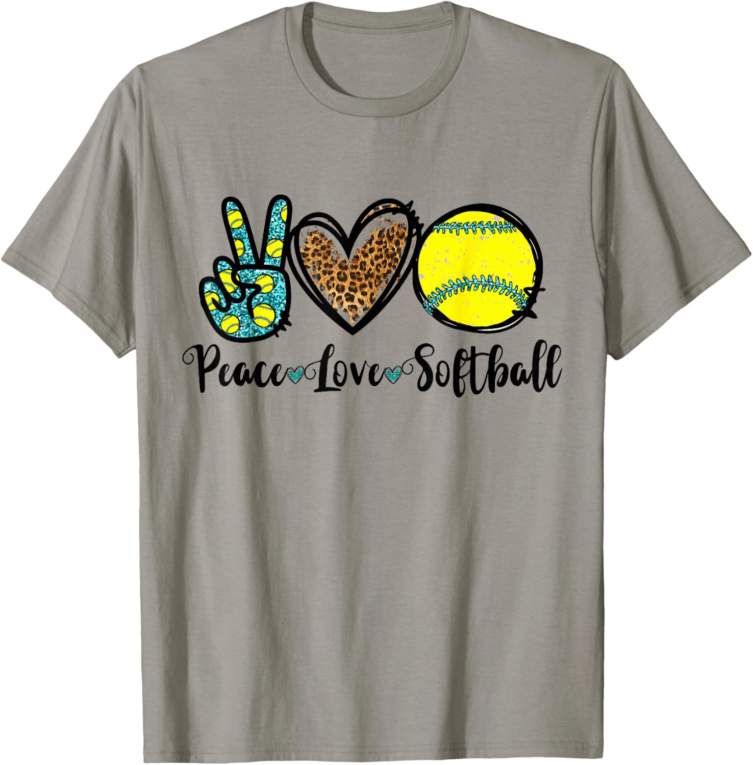 Peace Love Softball for Teen Girls Cute Leopard Softball T-Shirt - T-Shirt | Sand