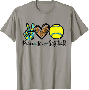 Peace Love Softball for Teen Girls Cute Leopard Softball T-Shirt - T-Shirt | Sand