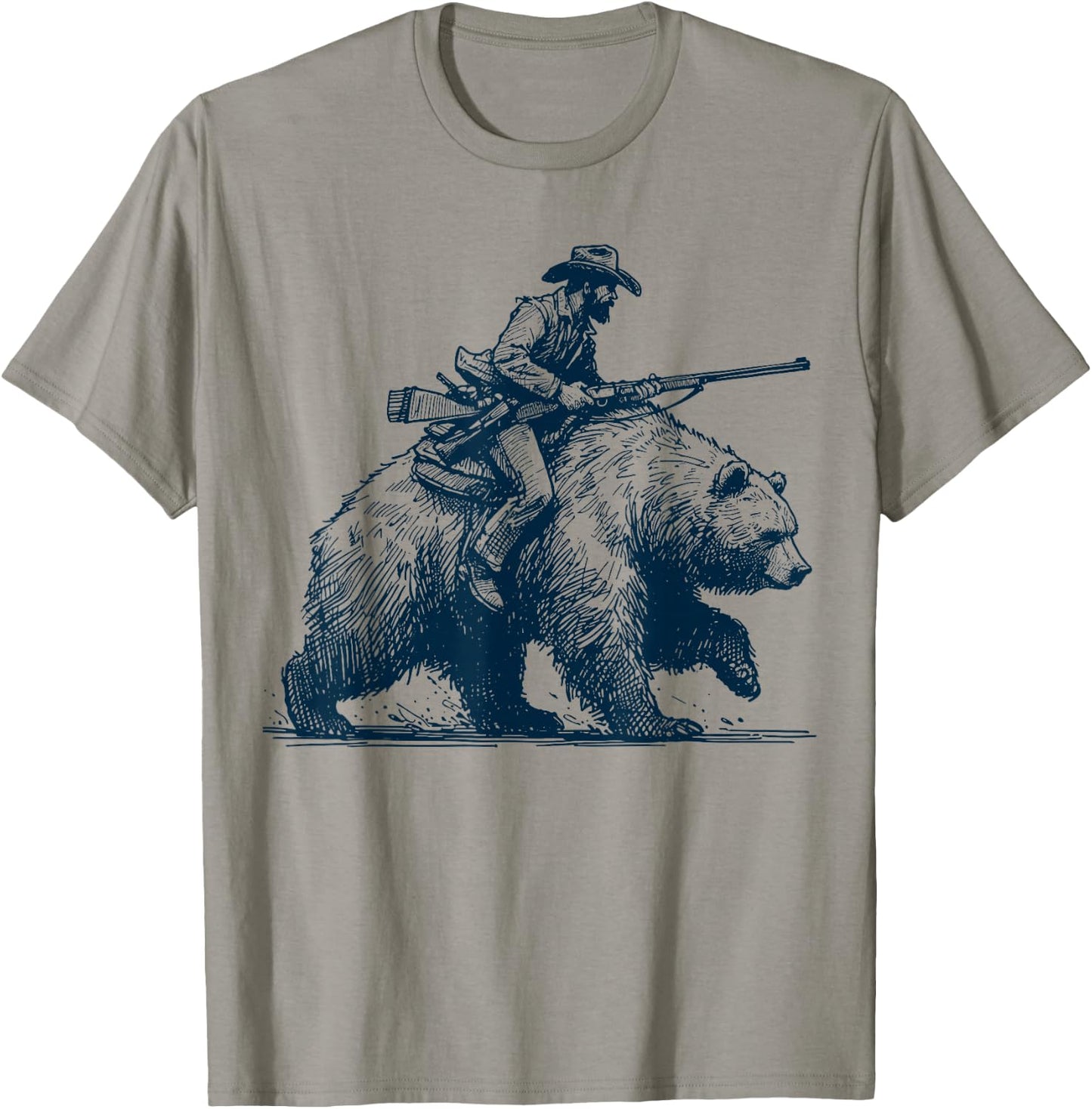 Funny Lumberjack Cowboy Riding on a Bear T-Shirt - T-Shirt | Sand