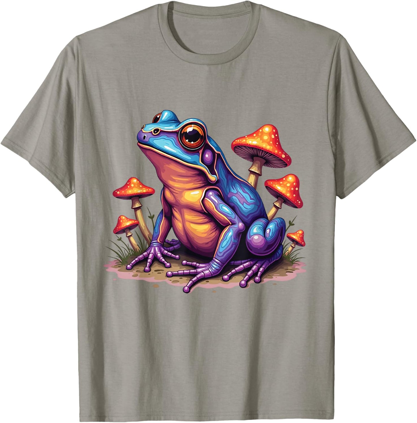 Toad Frog with Psychedelic Mushrooms Trippy Illustration , white, S T-Shirt - T-Shirt | Sand