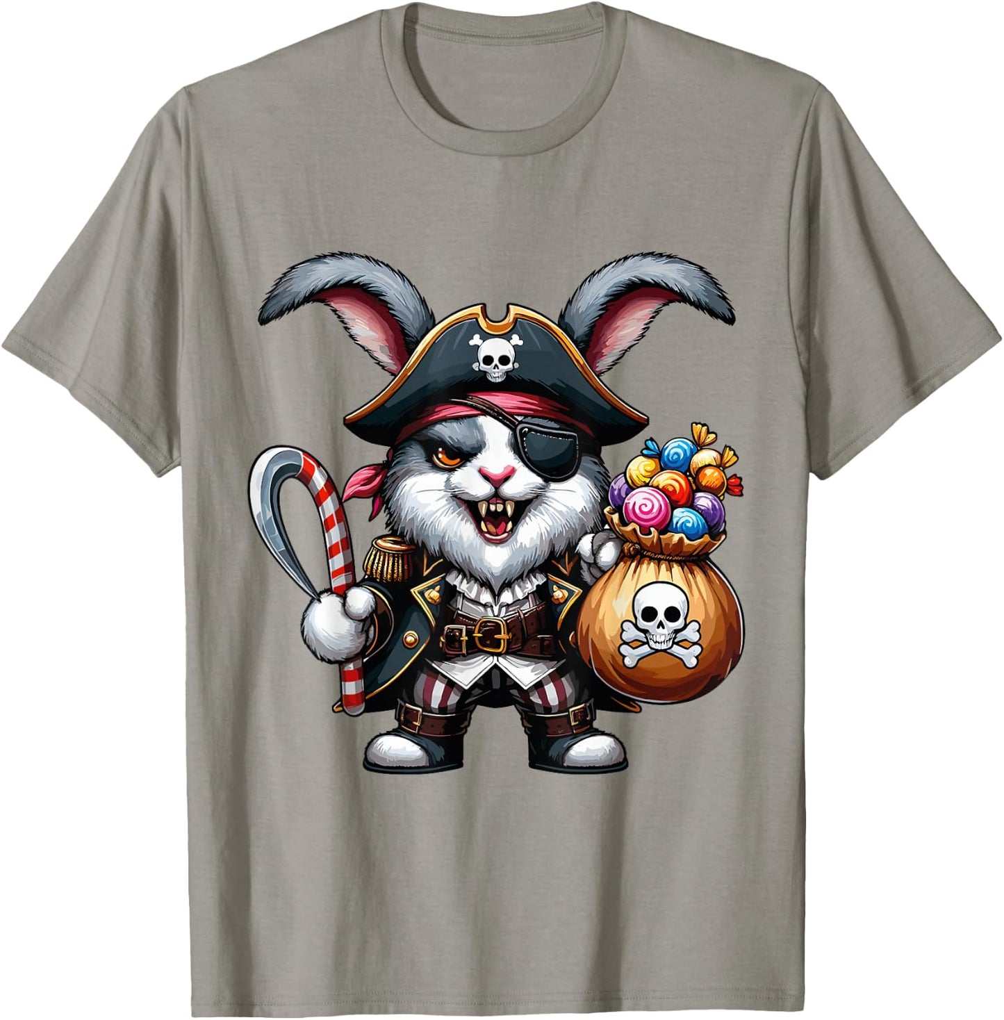 Halloween Rabbit Pirate Eye Patch Candy Bag Treasure Spooky T-Shirt - T-Shirt | Sand
