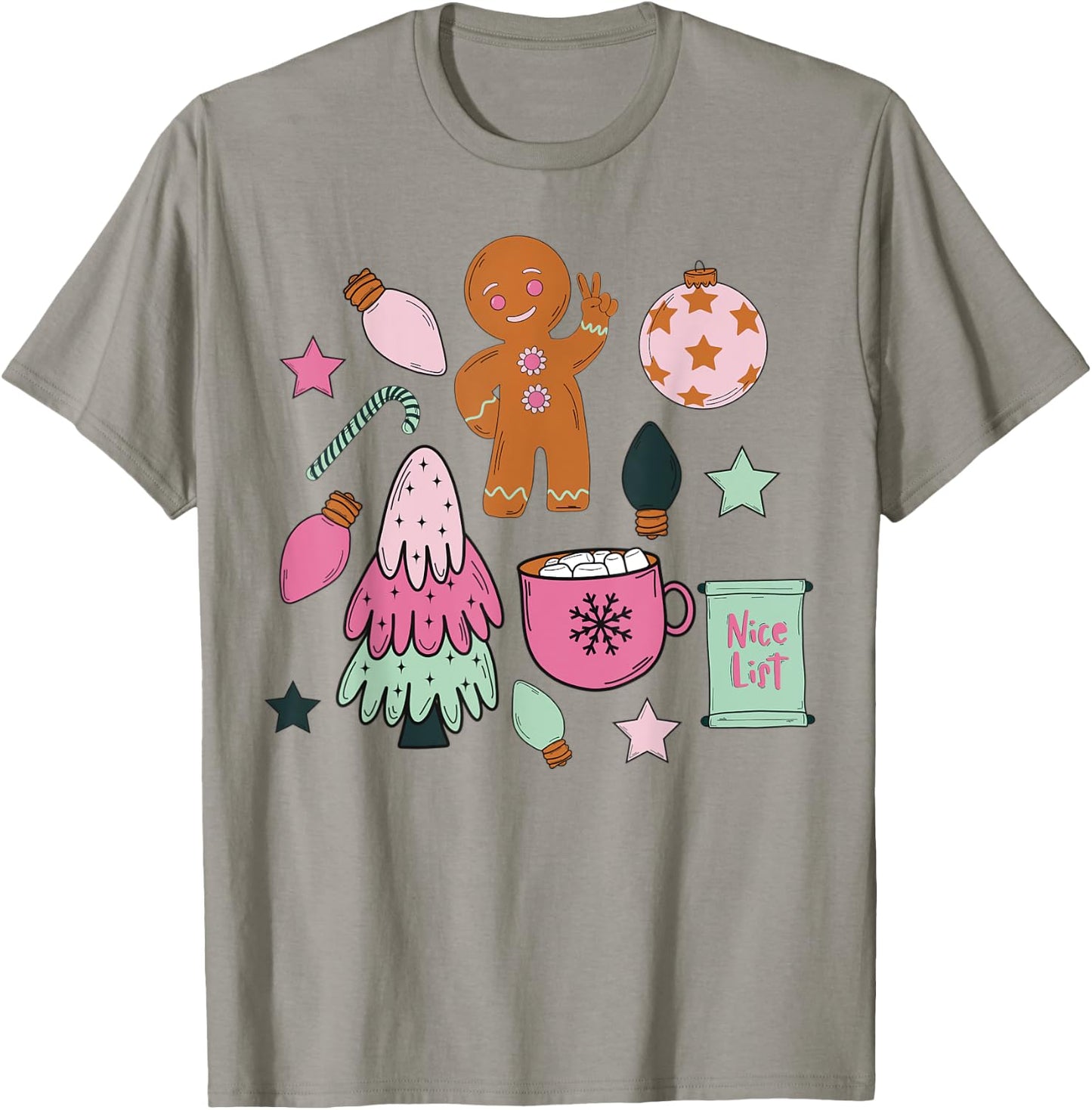 Groovy Merry Christmas Gingerbread Man Peace Sign Pastel T-Shirt - T-Shirt | Sand