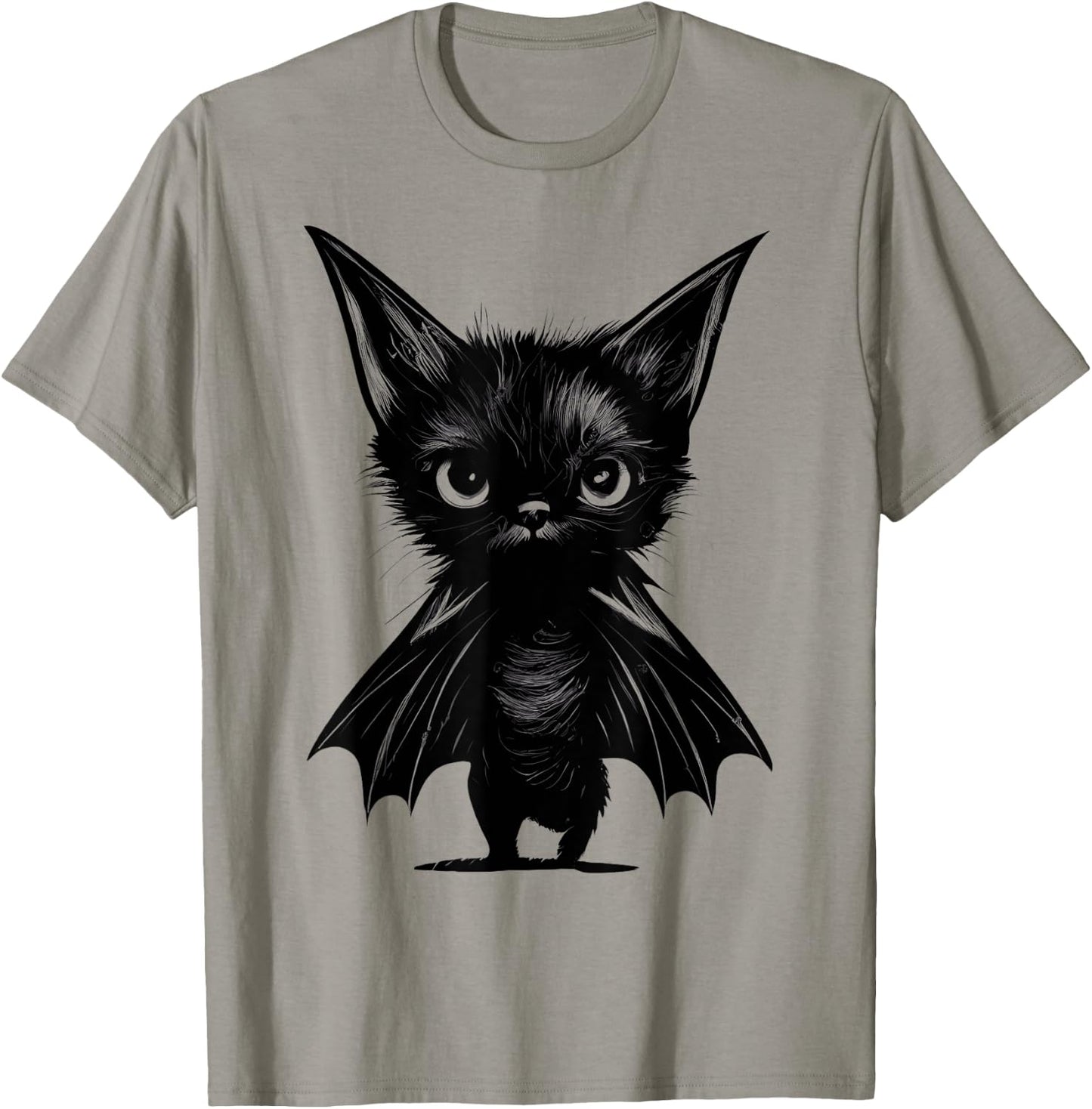 Halloween Grumpy Black Kitten in Bat Costume T-Shirt - T-Shirt | Sand