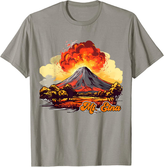Retro Style Mount Etna T-Shirt - T-Shirt | Sand