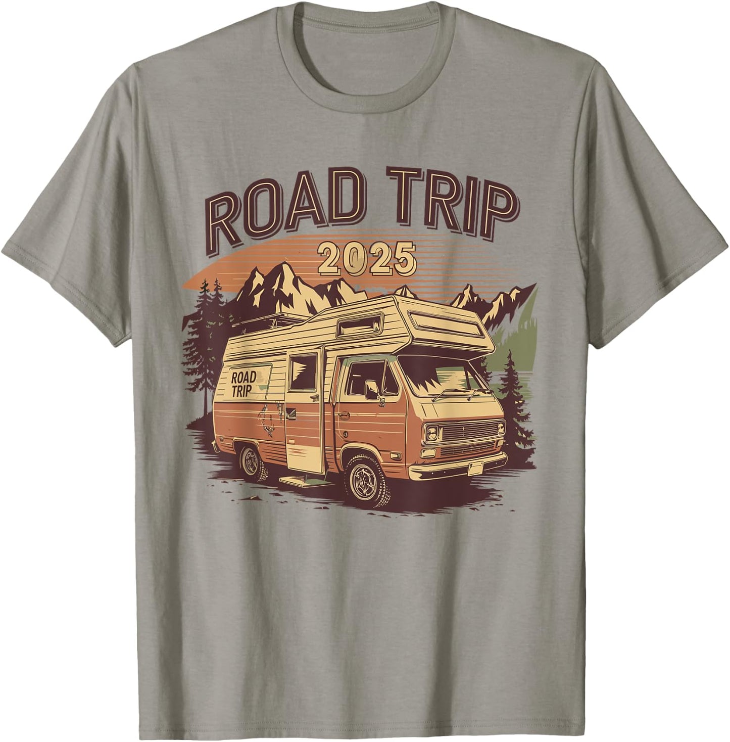 Gift Road Trip 2025 In Camper or Van Retro Vintage Family , white, S T-Shirt - T-Shirt | Sand