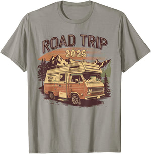 Gift Road Trip 2025 In Camper or Van Retro Vintage Family , white, S T-Shirt - T-Shirt | Sand