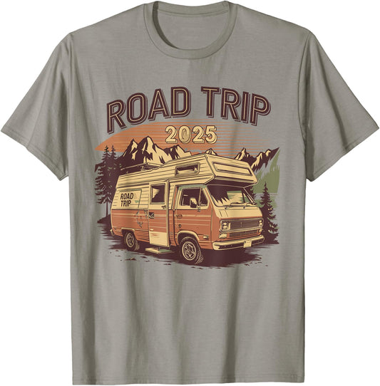 Gift Road Trip 2025 In Camper or Van Retro Vintage Family , white, S T-Shirt - T-Shirt | Sand