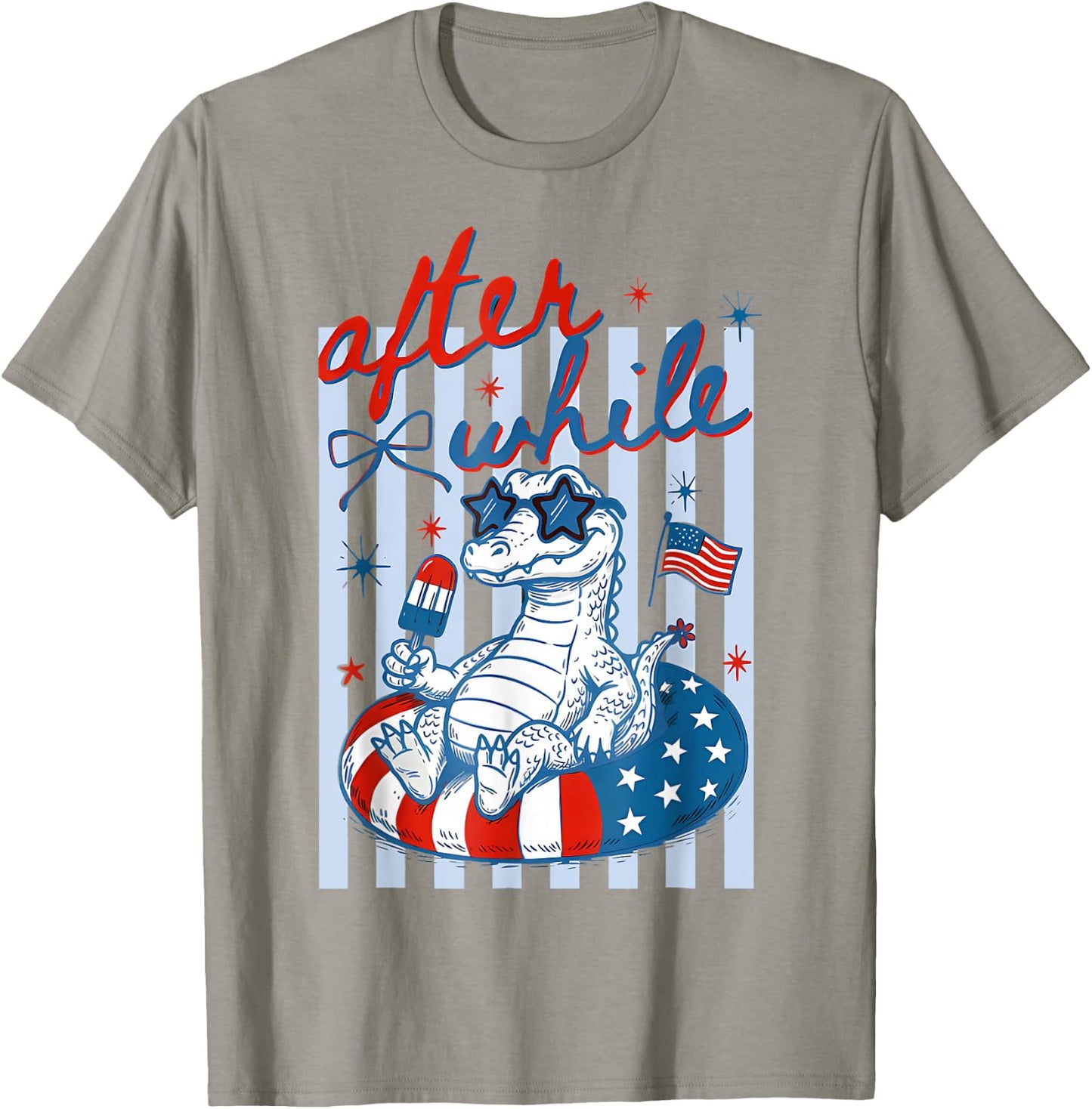After While 4th of July Crocodile Patriotic Summer Vacation T-Shirt - T-Shirt | Sand