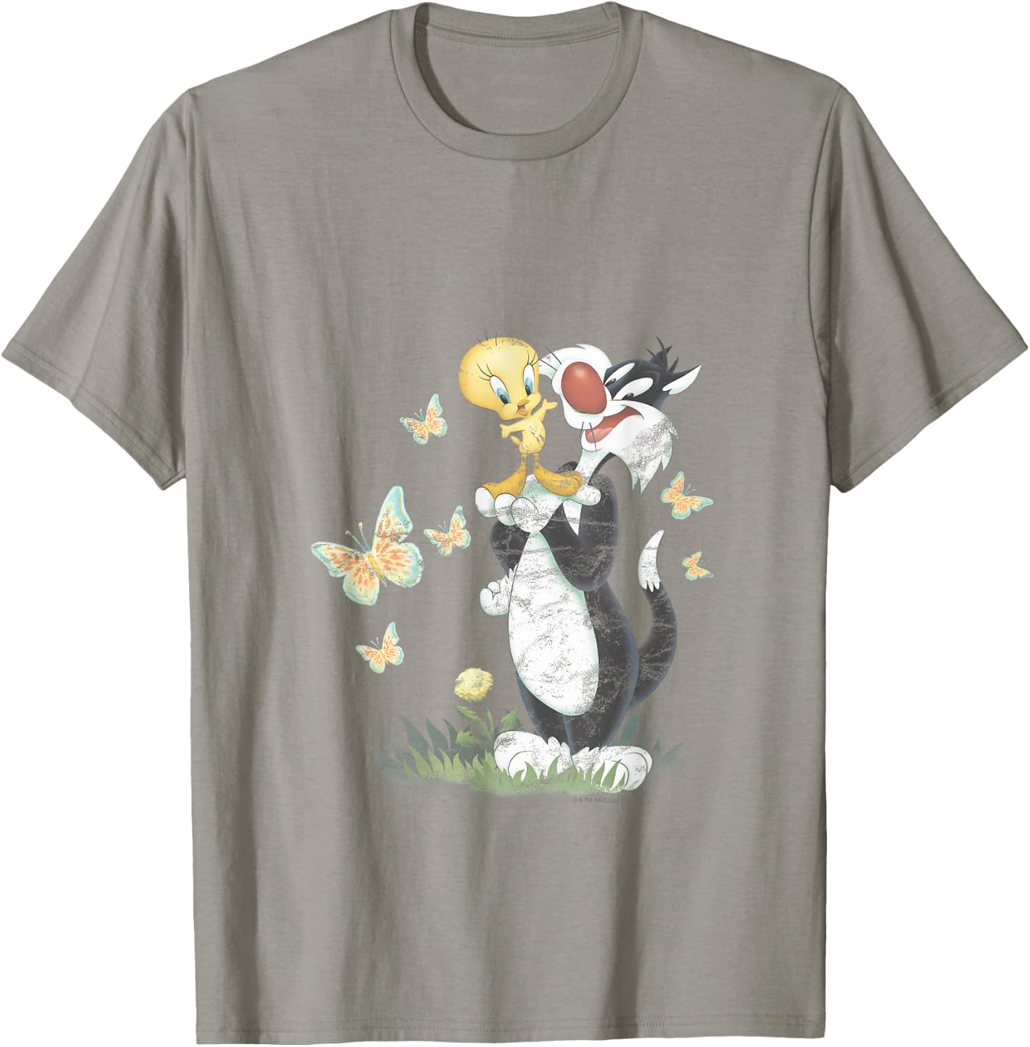 Looney Tunes Sylvester & Tweety Bird Butterfly Distressed T-Shirt - T-Shirt | Sand