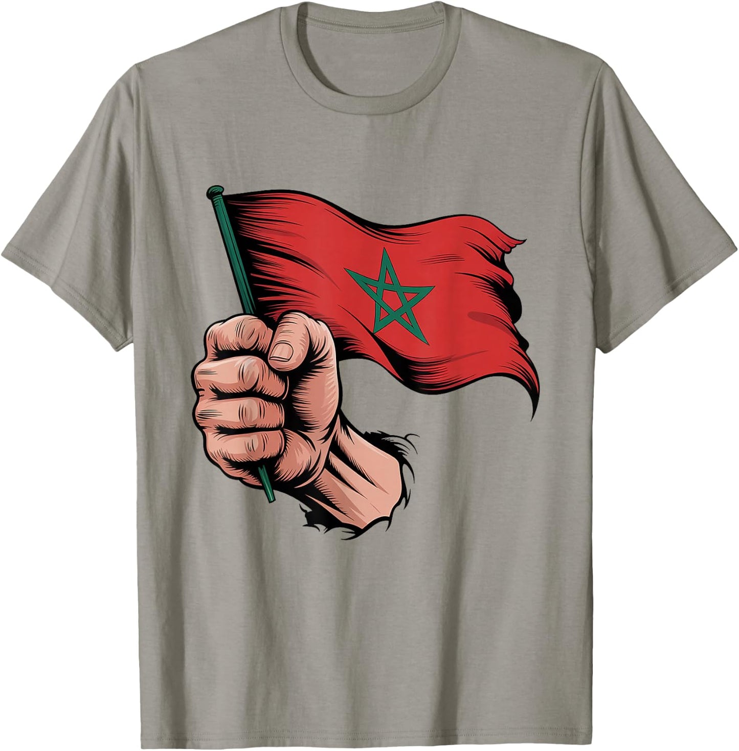 Morocco Flag Fist Hand Graphic Moroccan Heritage T-Shirt - T-Shirt | Sand