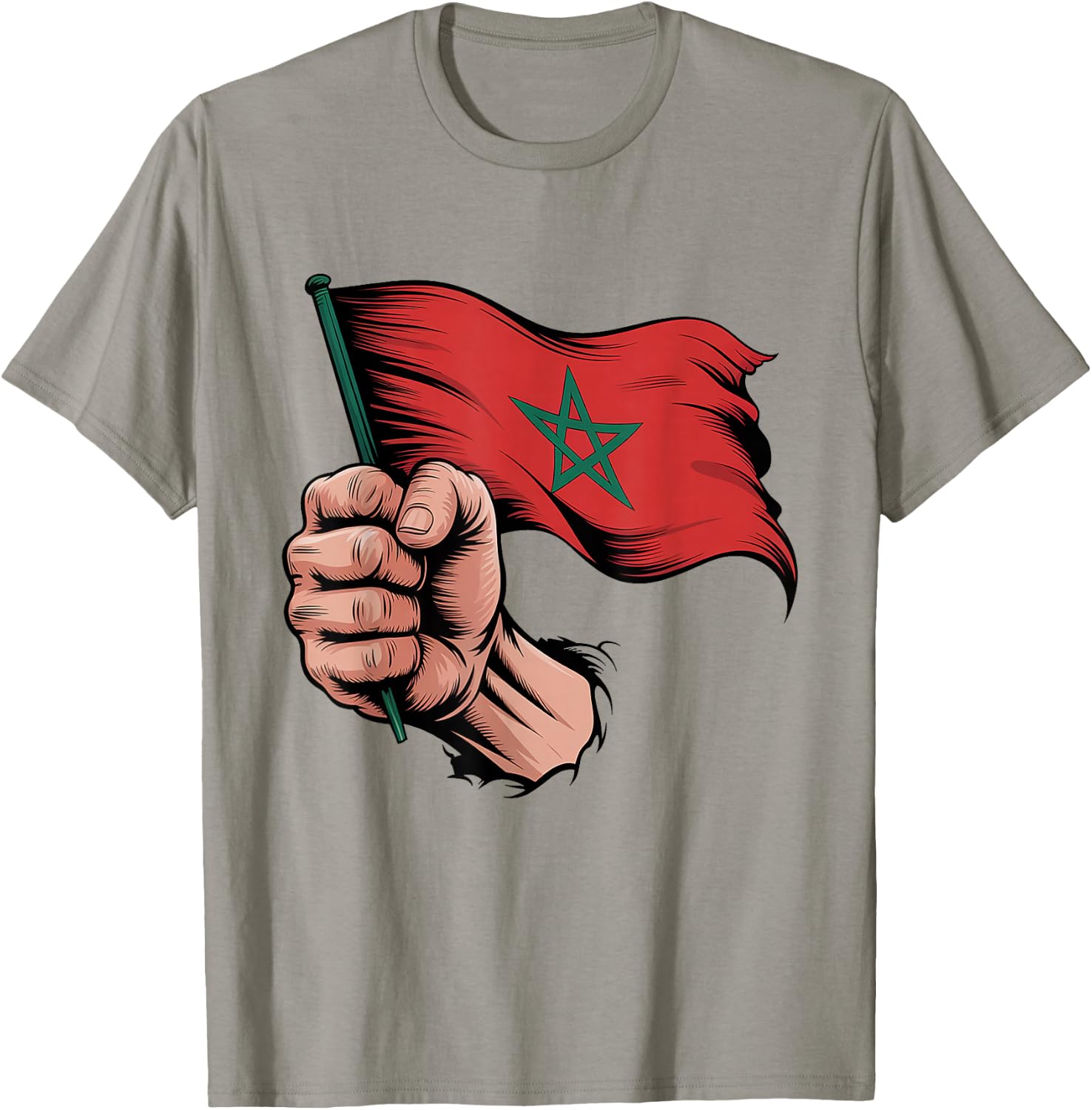 Morocco Flag Fist Hand Graphic Moroccan Heritage T-Shirt - T-Shirt | Sand
