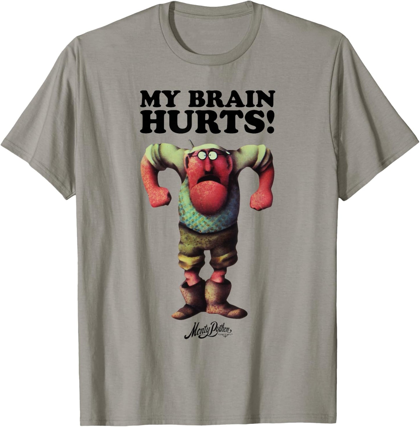 MONTY PYTHON Gumby My Brain Hurts , White, S, , Classic Novelty , Animal Print, Classic Fit, Half Sleeve, V-Neck, Imported, Cotton 100% T-Shirt - T-Shirt | Sand