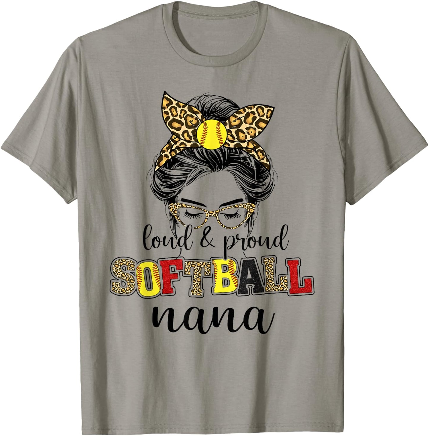 Loud and proud softball Nana messy bun leopard women T-Shirt - T-Shirt | Sand