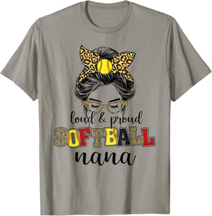 Loud and proud softball Nana messy bun leopard women T-Shirt - T-Shirt | Sand