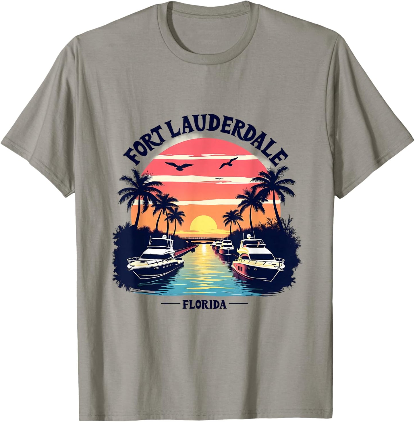 Fort Lauderdale Florida Sunset Boating Scene T-Shirt - T-Shirt | Sand
