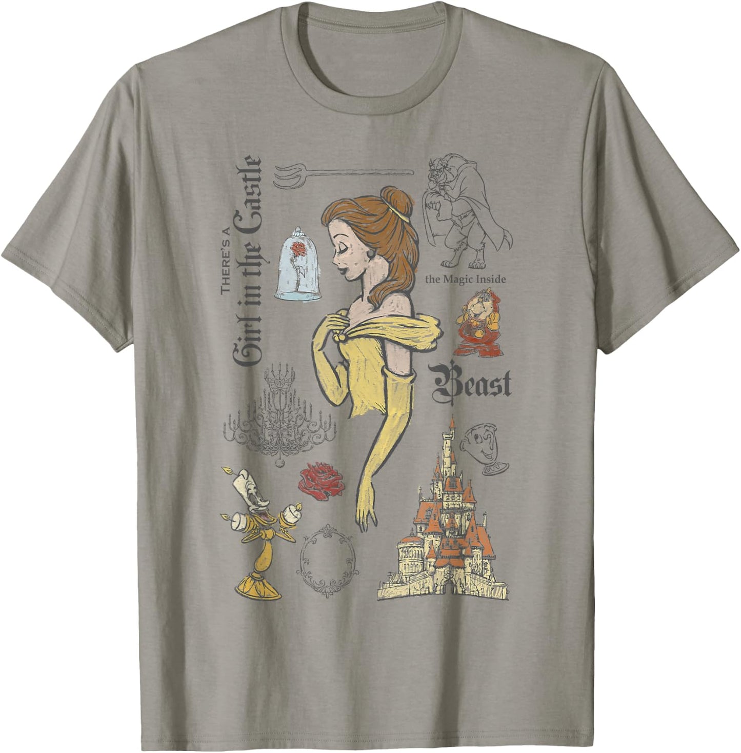 Disney Die Schöne und das Biest Charaktere Skizziertes T-Shirt - T-Shirt | Sand