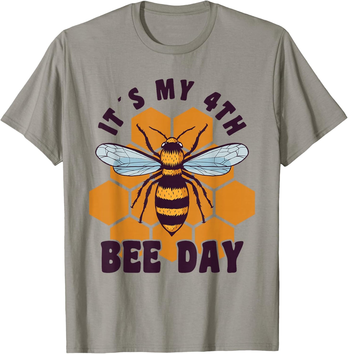 Happy 4th Birthday 4 Year Old Bee Day Bee 4th Birthday T-Shirt - T-Shirt | Sand
