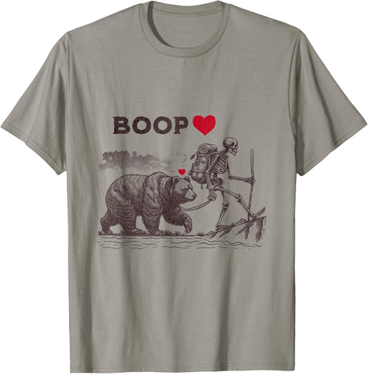 Retro Bear Skeleton Boop Bear Funny Halloween Girl Men Women T-Shirt - T-Shirt | Sand