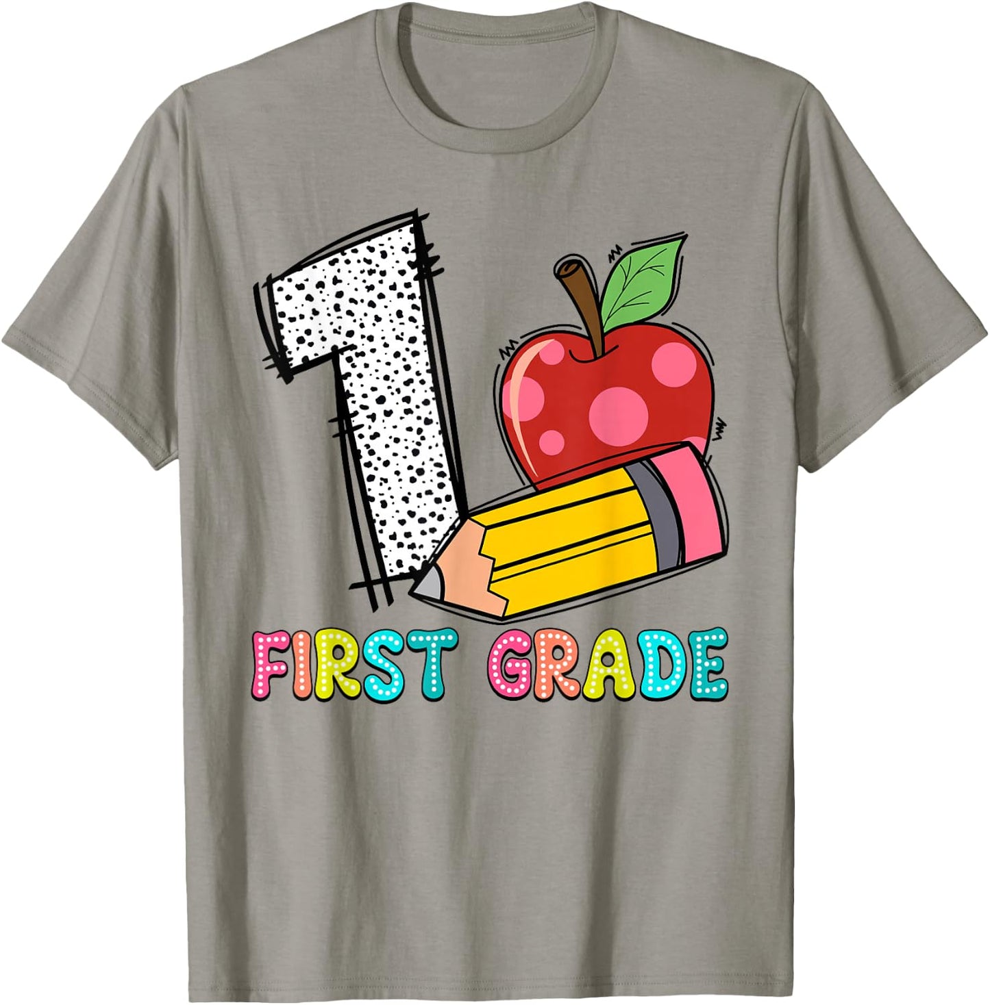 1 Is For First Grade Teacher Pencil Apple Back To School T-Shirt - T-Shirt | Sand