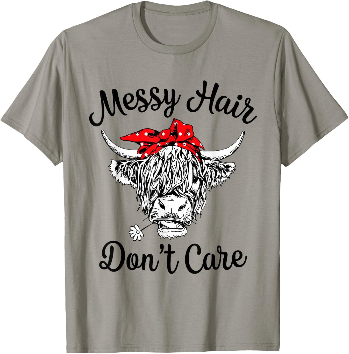 Scottish Highland Cow Cattle Bandana Messy Hair Don't Care T-Shirt - T-Shirt | Sand