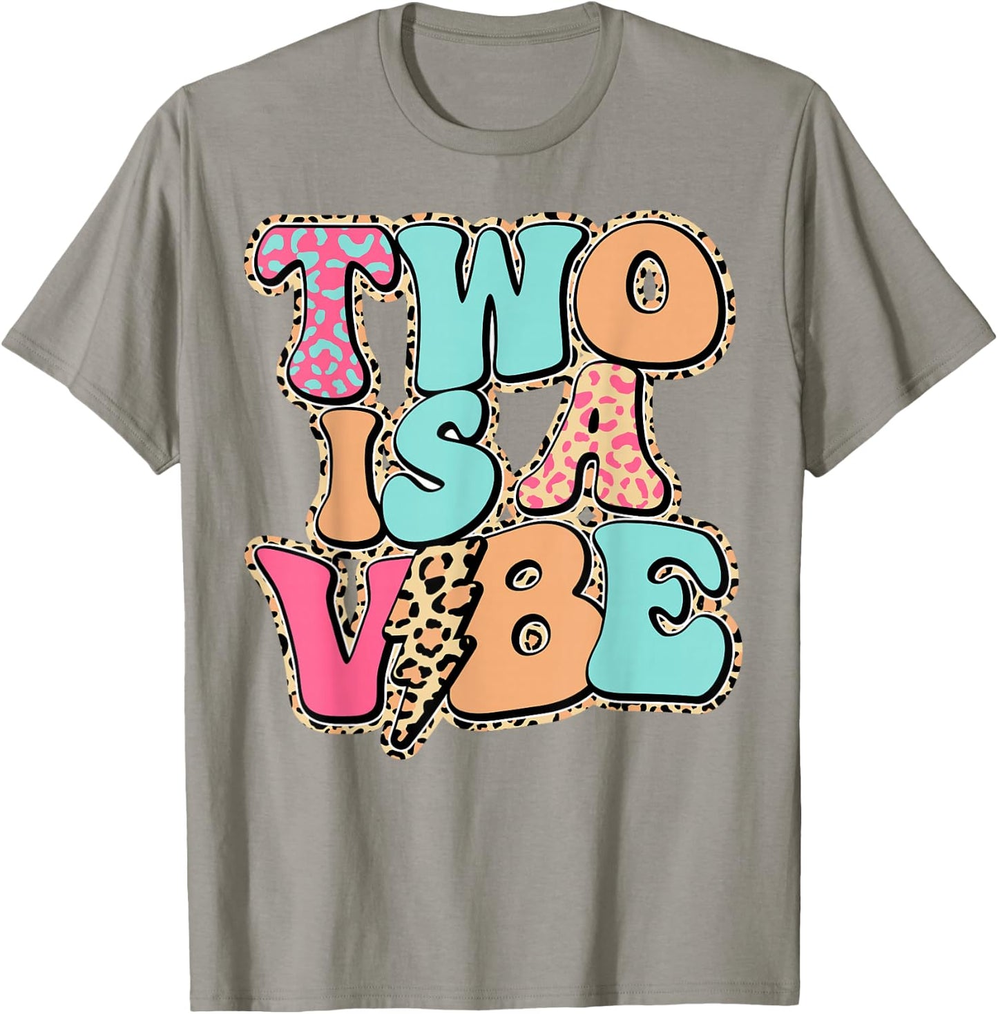 Two is A Vibe Girl Birthday Party Flower Leopard T-Shirt - T-Shirt | Sand