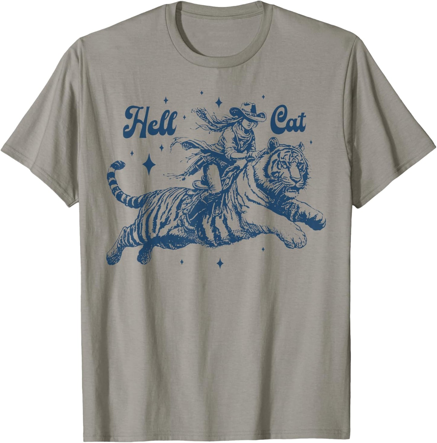 Cowgirl riding tiger Hell cat Vintage T-Shirt - T-Shirt | Sand