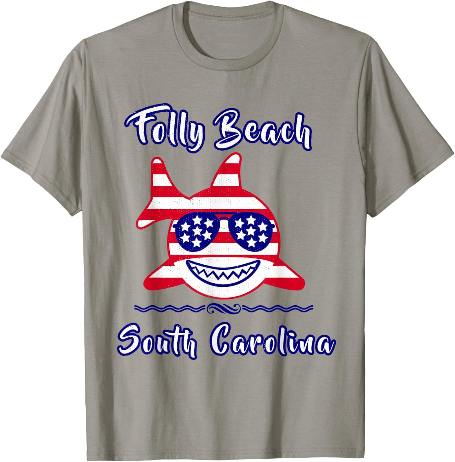Folly Beach South Carolina Patriotic Coastal Shark Fish T-Shirt - T-Shirt | Sand