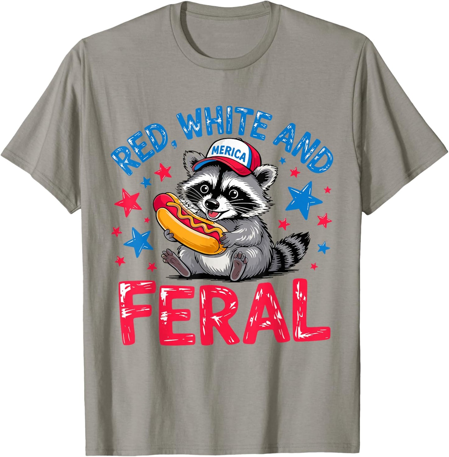 Retro Red White And Feral Raccoon USA 4th of July Boys Girls T-Shirt - T-Shirt | Sand