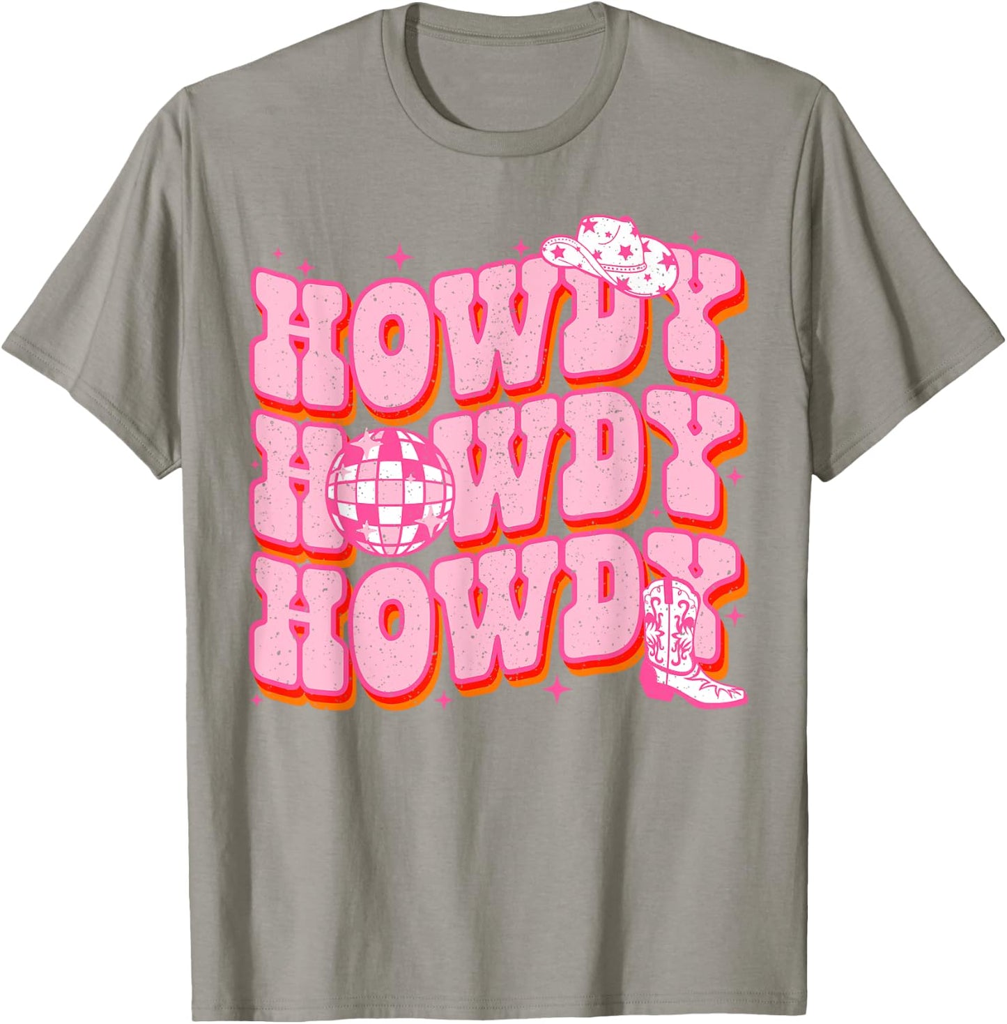 Howdy Southern Western Girl Country Rodeo Pink Cowgirl Disco T-Shirt - T-Shirt | Sand