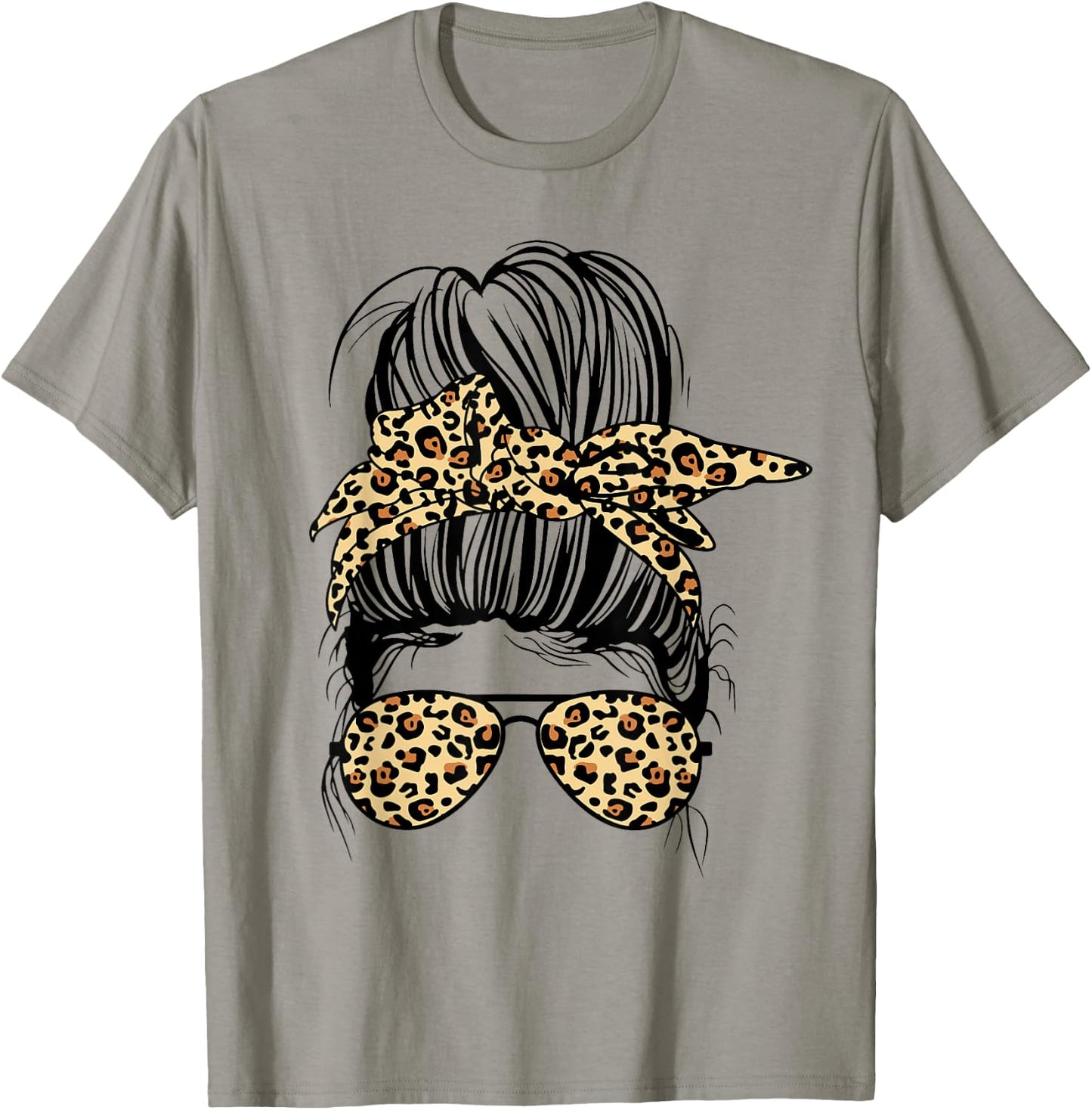 Leopard Mom Life Messy Bun Women's T-Shirt - T-Shirt | Sand