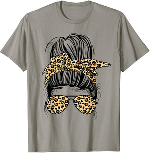 Leopard Mom Life Messy Bun Women's T-Shirt - T-Shirt | Sand