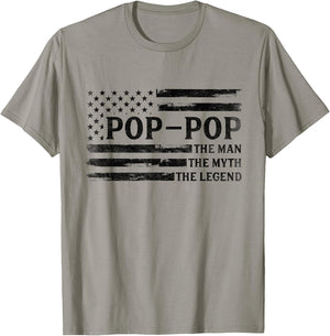 Pop-Pop Man Myth Legend Black USA Flag Father's Day Grandpa T-Shirt - T-Shirt | Sand
