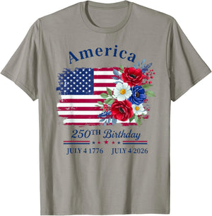 Floral Birthday 250th Anniversary USA Women Girl T-Shirt - T-Shirt | Sand