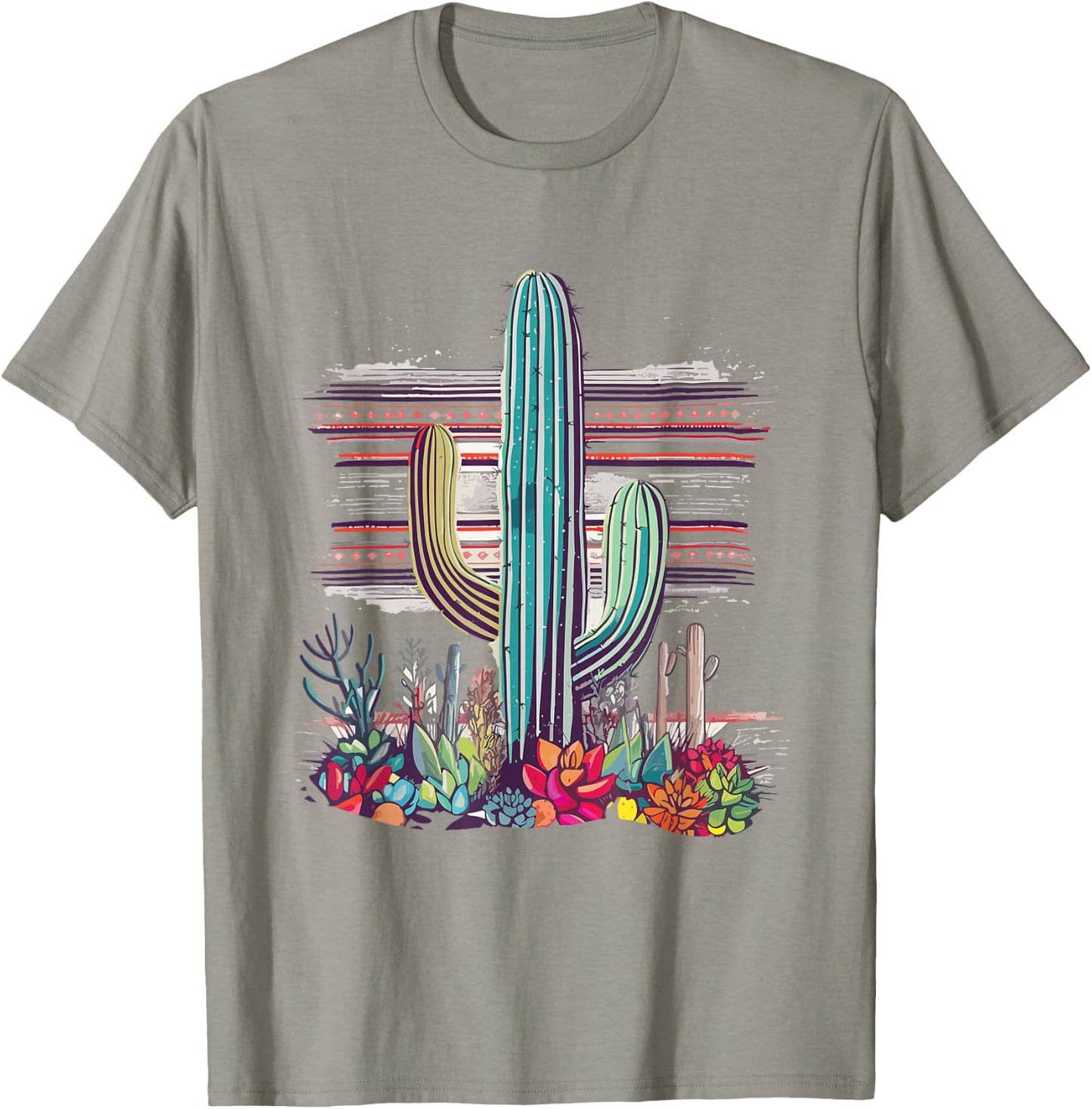 Serape Cactus Print Turquoise Western Saguaro Cactus T-Shirt - T-Shirt | Sand