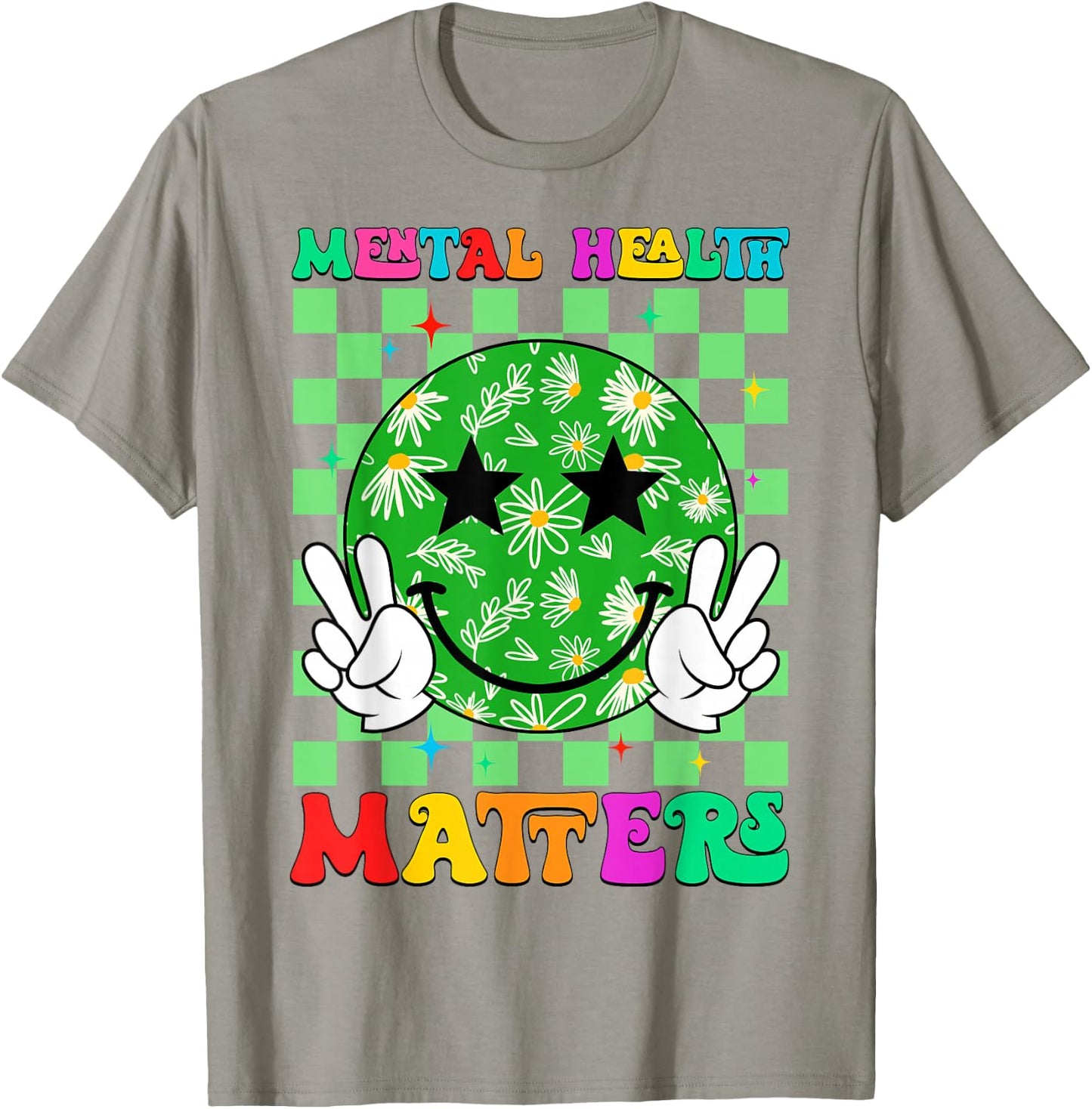 Groovy Mental Health Matters Brain Illness Awareness Month T-Shirt - T-Shirt | Sand