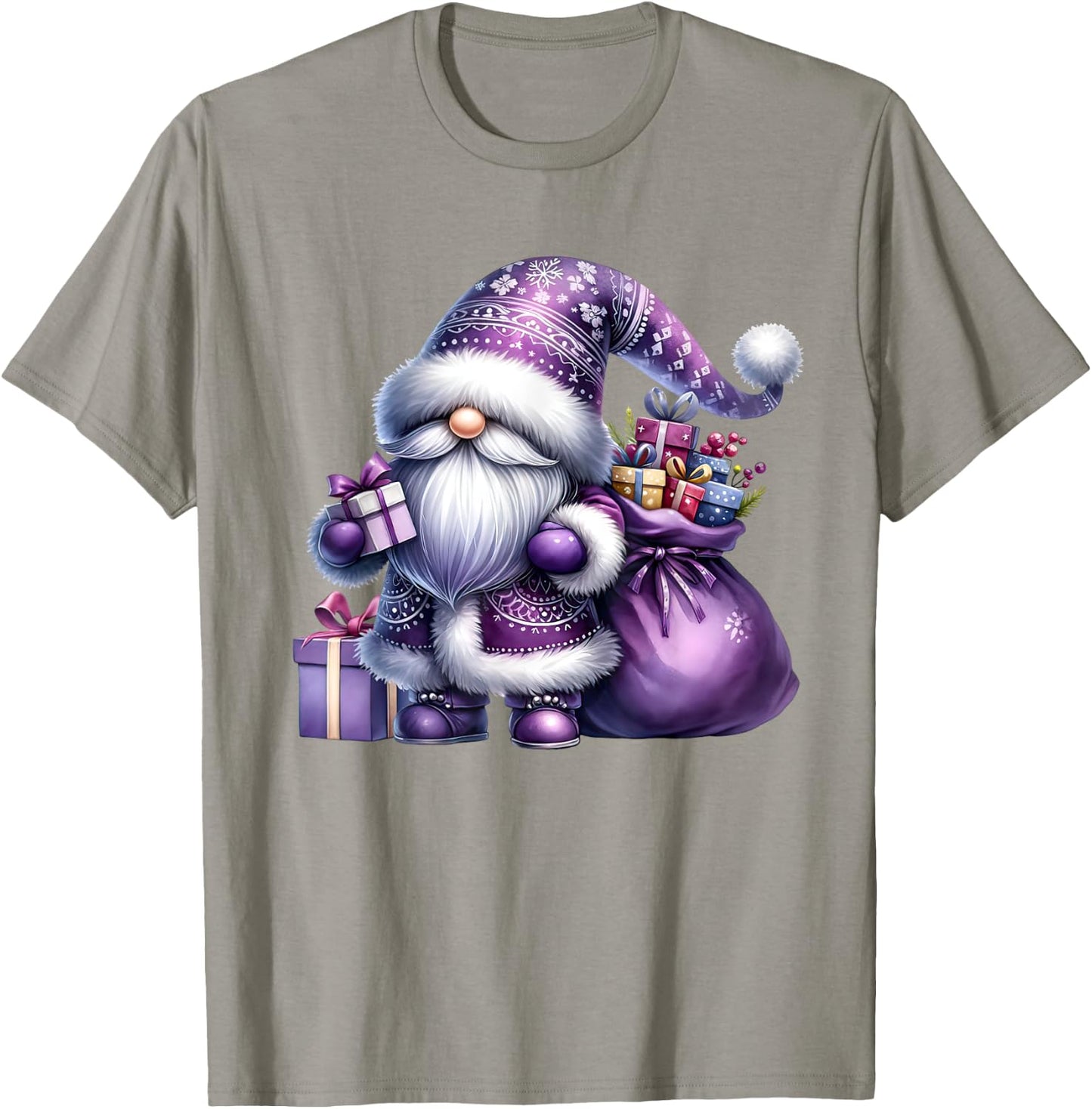 Purple Christmas Gnome With Santa Bag Men Xmas T-Shirt - T-Shirt | Sand