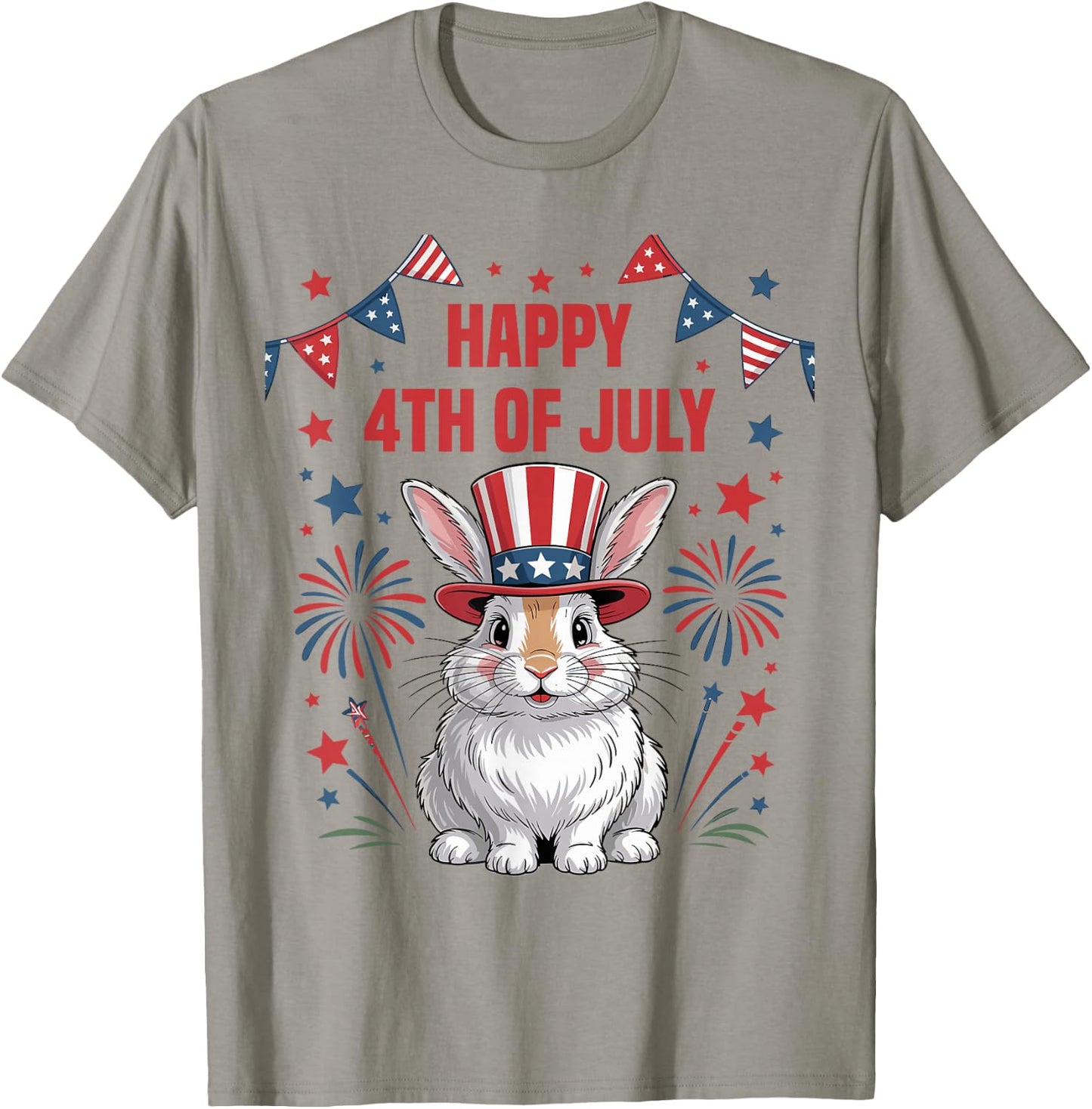 Happy 4th of July Patriotic Rabbit Animals Lovers Fireworks T-Shirt - T-Shirt | Sand
