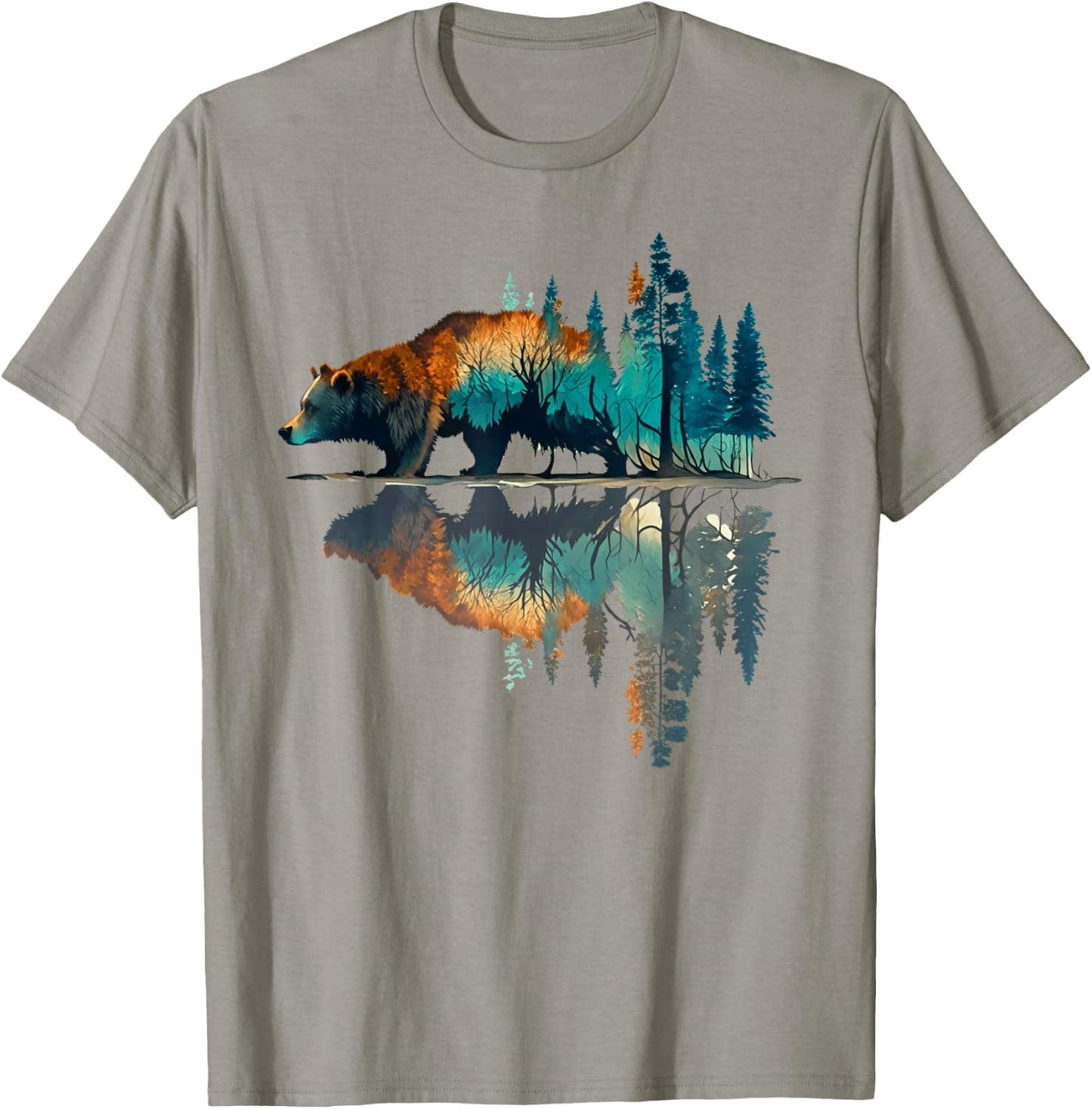 Trees Reflection Wildlife Nature Animal Bear Outdoor Forest T-Shirt - T-Shirt | Sand
