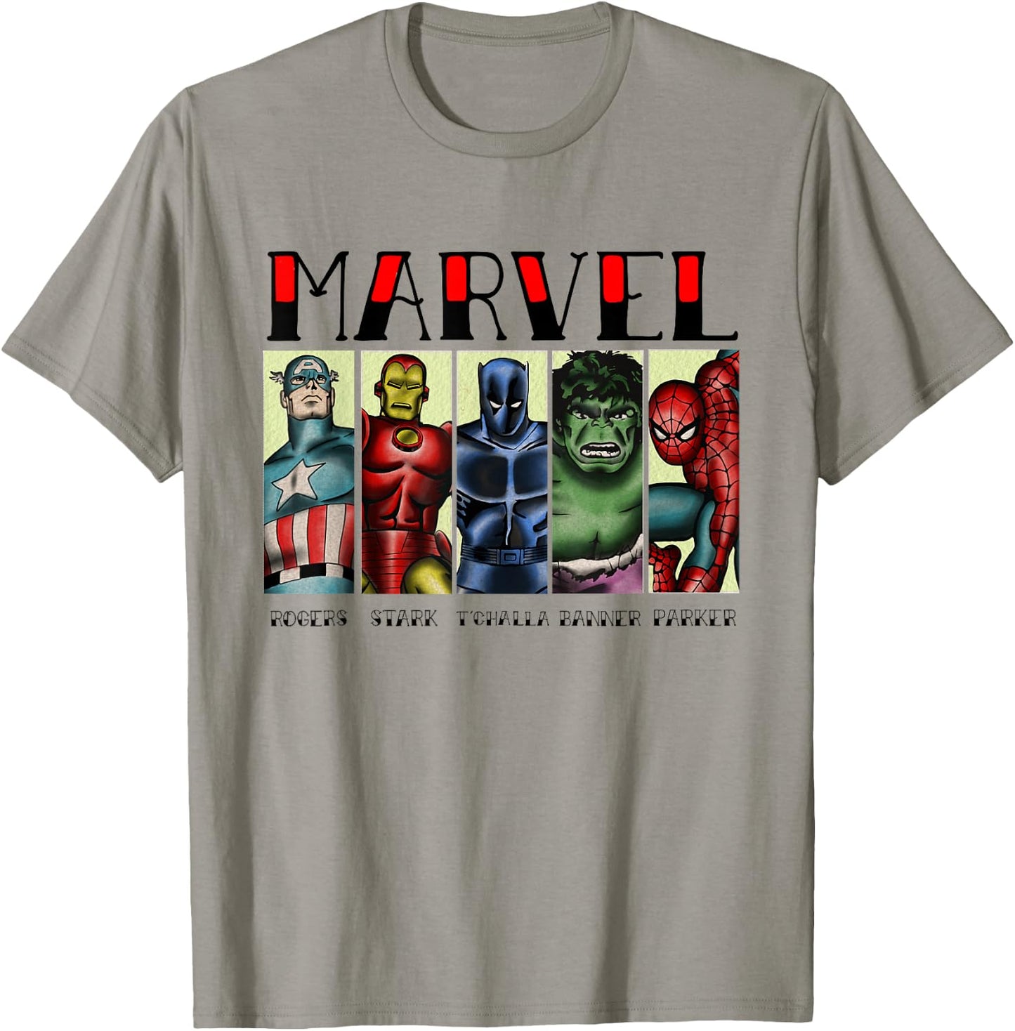 Marvel Avengers and Spider-Man Super Hero Real Names Retro T-Shirt - T-Shirt | Sand