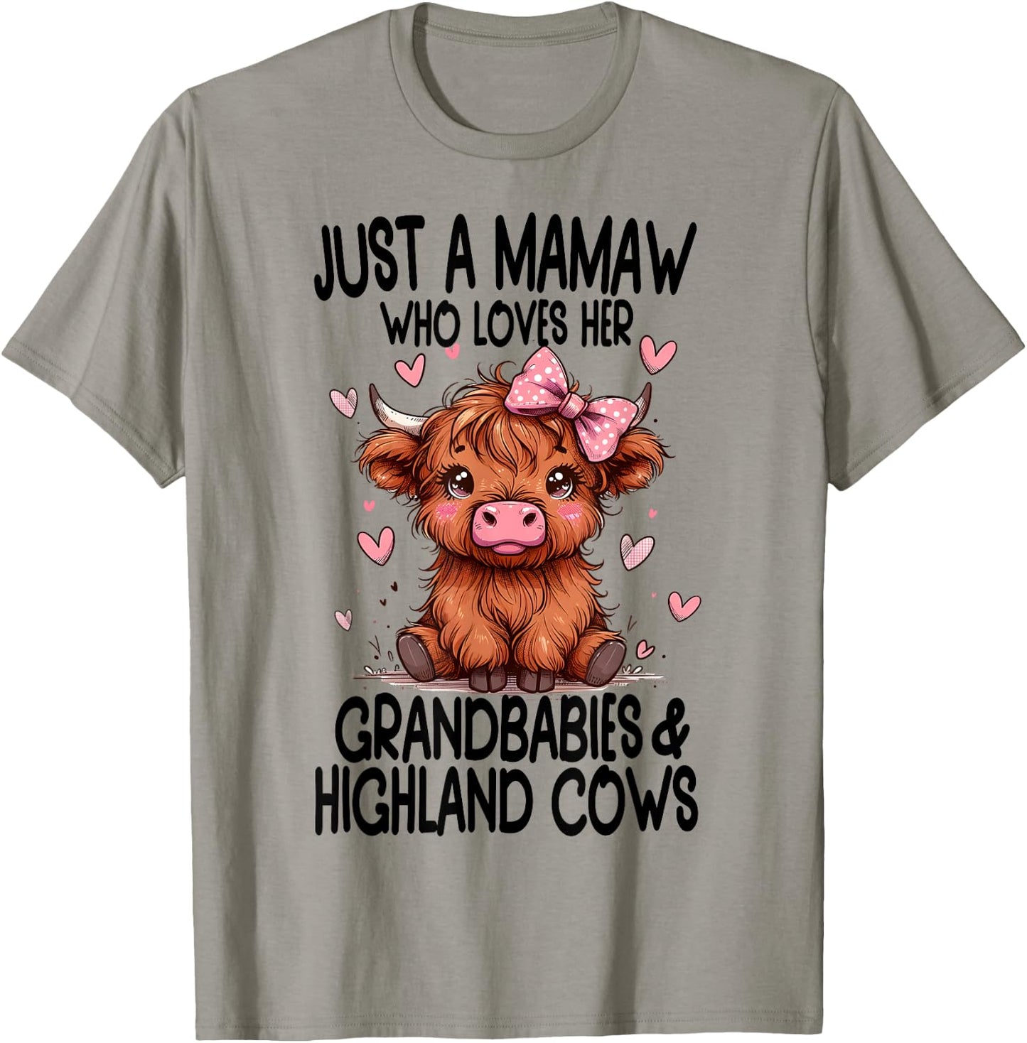 Just a MAMAW loves her GRANDBABIES & HIGHLAND COWS Graphic T-Shirt - T-Shirt | Sand