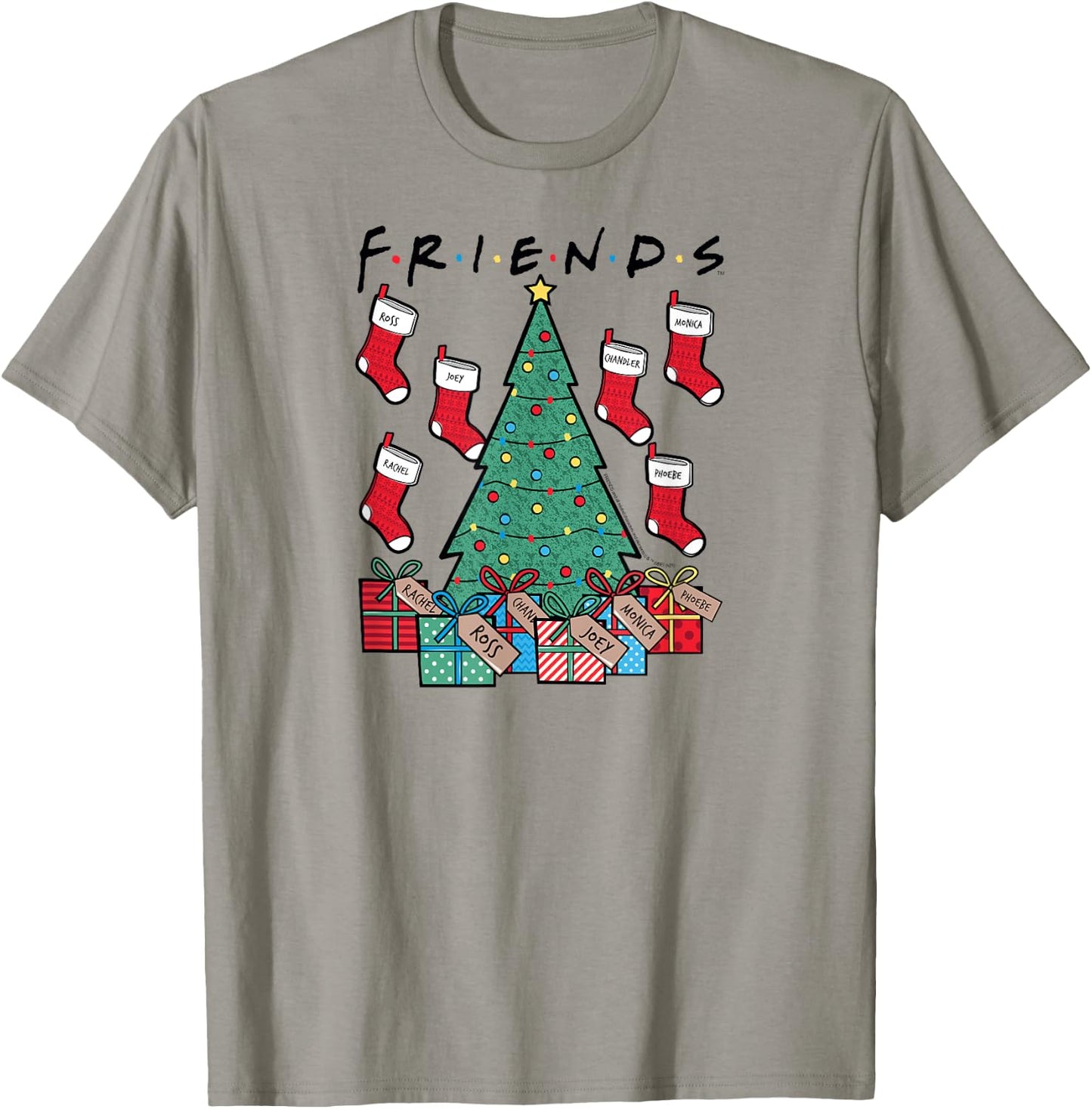 Friends Christmas Tree and Stockings Happy Holidays TV Show T-Shirt - T-Shirt | Sand