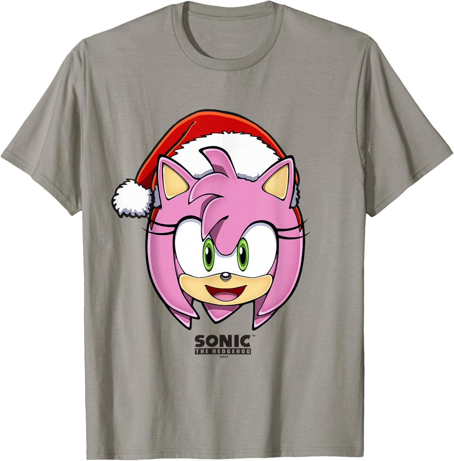Sonic The Hedgehog Christmas Amy Rose Big Face Santa Hat T-Shirt - T-Shirt | Sand